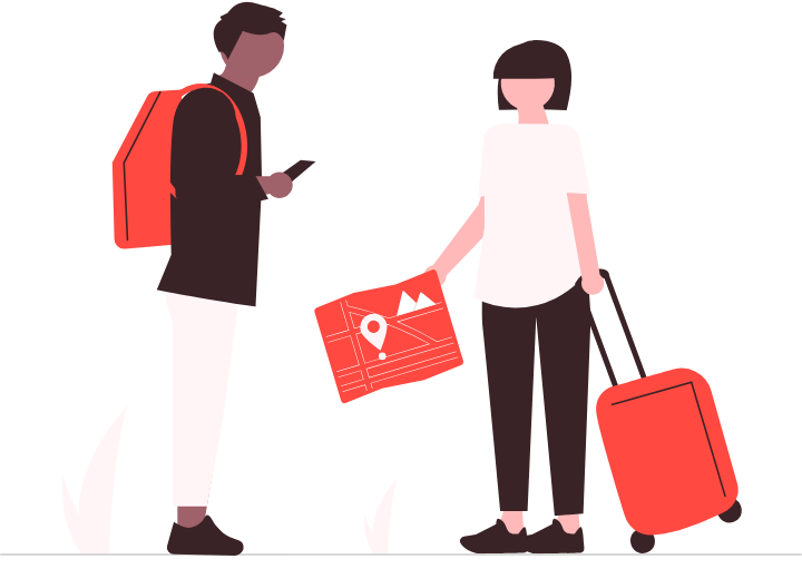 海外旅行に出発する人たちのイラスト